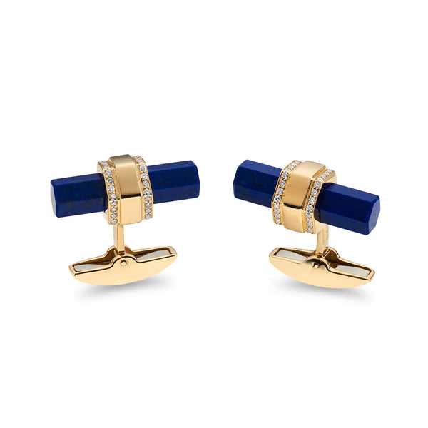 deakin & francis 18ct Yellow Gold Hexagonal Bar Lapis Lazuli And Diamond Cufflinks