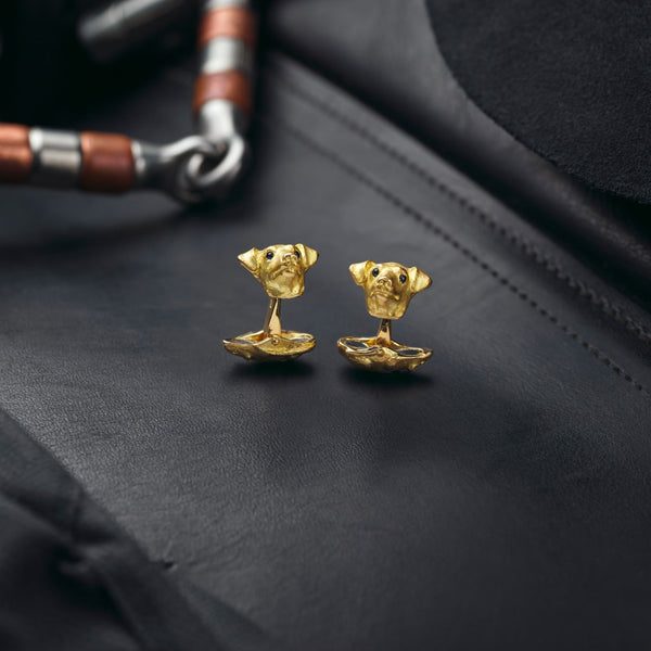 Deakin & Francis 18ct Yellow Gold Jack Russell Cufflinks With Sapphire Eyes