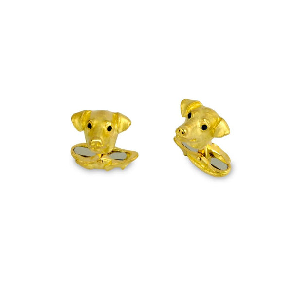 deakin & francis 18ct Yellow Gold Jack Russell Cufflinks With Sapphire Eyes