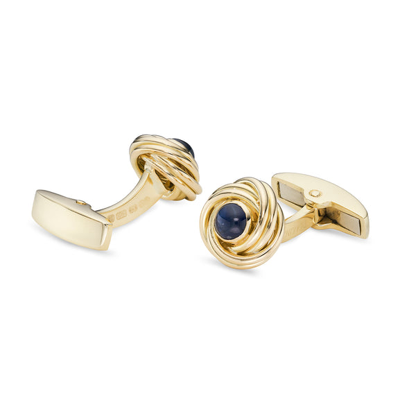 Deakin & Francis 18ct Yellow Gold Knot Cufflinks With Sapphire Cabochon Centre