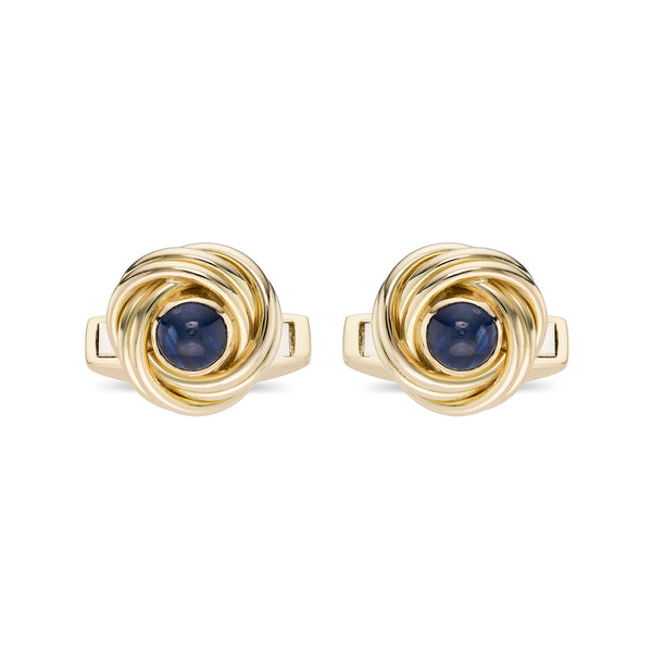 deakin & francis 18ct Yellow Gold Knot Cufflinks with Sapphire Cabochon Centre