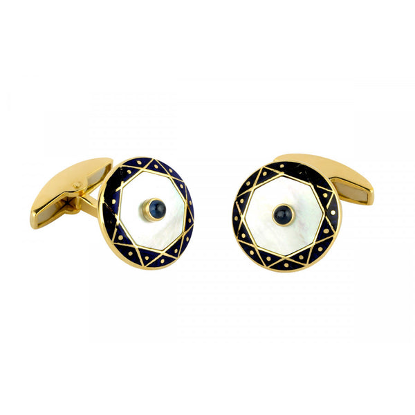deakin & francis 18ct Yellow Gold Mother-of-Pearl and Sapphire Cufflinks