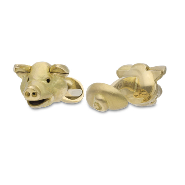 Deakin & Francis 18ct Yellow Gold Moving Pig Head Cufflinks With Diamond Eyes