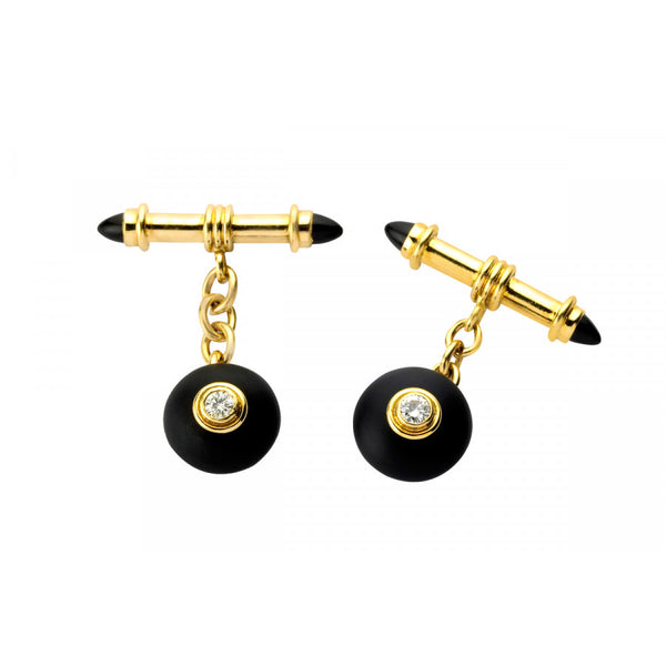 deakin & francis 18ct Yellow Gold Onyx and Diamond Bouton Cufflinks