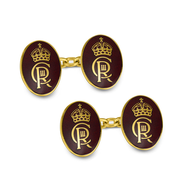 deakin & francis 18ct Yellow Gold Oval Chain Link Coronation Cufflinks - Red Cufflinks