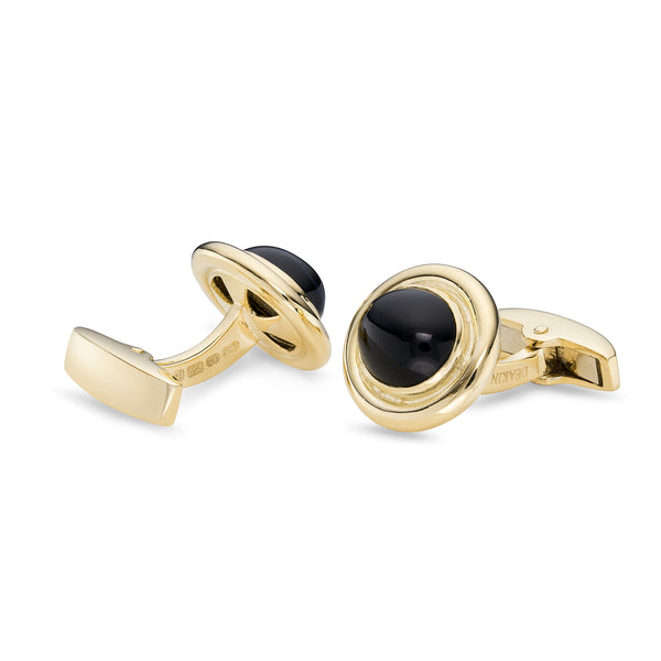 Deakin & Francis 18ct Yellow Gold Oval Cufflinks With Onyx Cabochon Centre