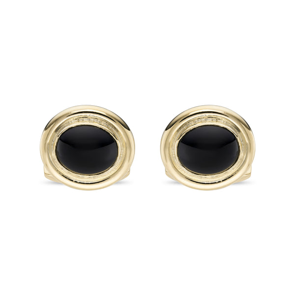 deakin & francis 18ct Yellow Gold Oval Cufflinks with Onyx Cabochon Centre