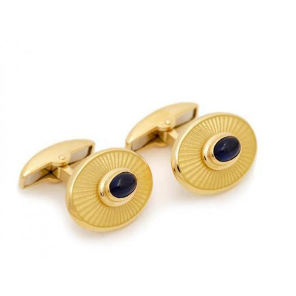 deakin & francis 18ct Yellow Gold Oval Cufflinks with Sapphire Centre