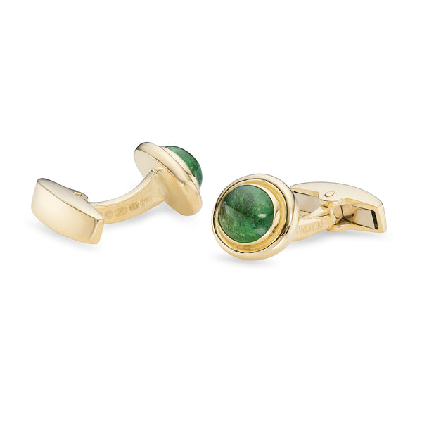Deakin & Francis 18ct Yellow Gold Oval Cufflinks With Tsavorite Cabochon Inlay