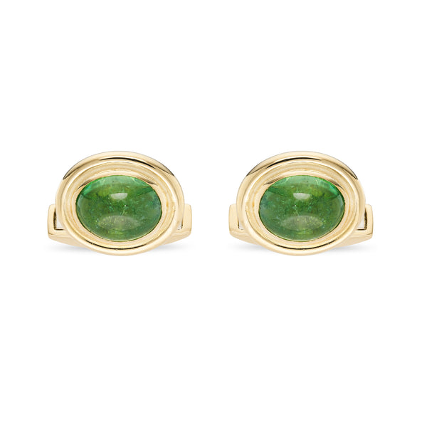 deakin & francis 18ct Yellow Gold Oval Cufflinks with Tsavorite Cabochon Inlay
