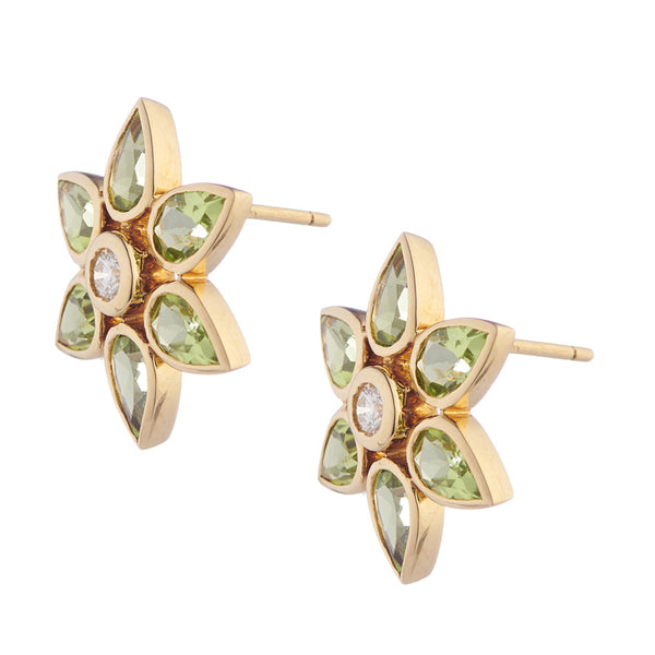 Deakin & Francis 18ct Yellow Gold Peridot And Diamond Large Cluster Earrings