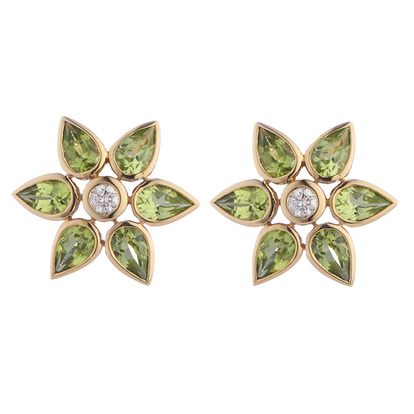 deakin & francis 18ct Yellow Gold Peridot and Diamond Large Cluster Earrings