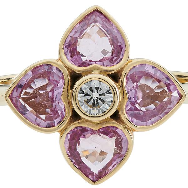 Deakin & Francis 18ct Yellow Gold Pink Sapphire And Diamond Cluster Ring