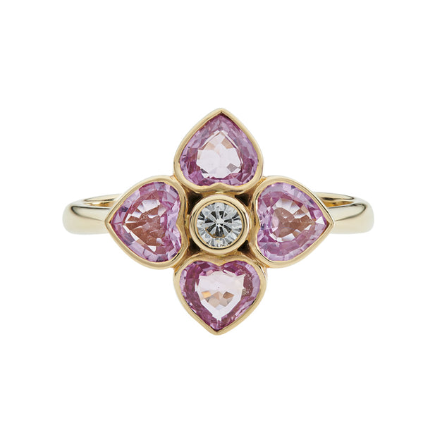Deakin & Francis 18ct Yellow Gold Pink Sapphire And Diamond Cluster Ring