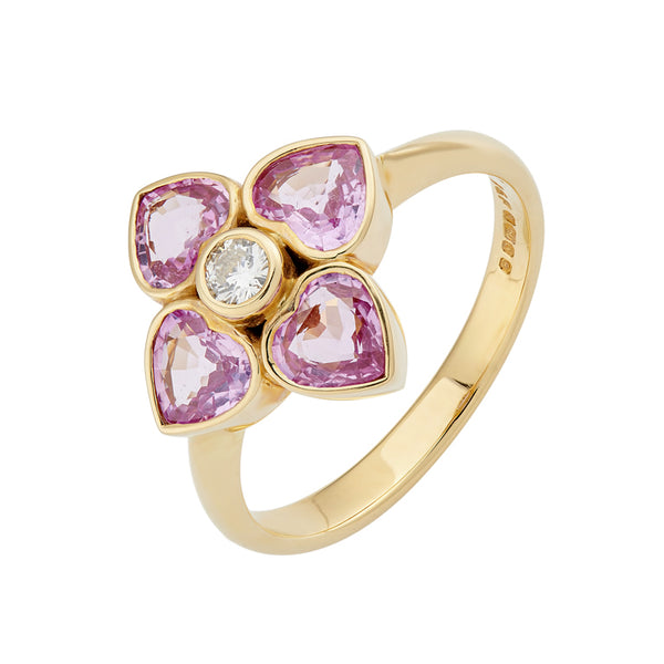 deakin & francis 18ct Yellow Gold Pink Sapphire And Diamond Cluster Ring