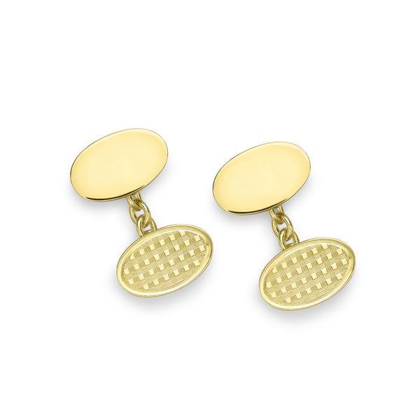 deakin & francis 18ct Yellow Gold Plain and Engine Turned Oval Cufflinks