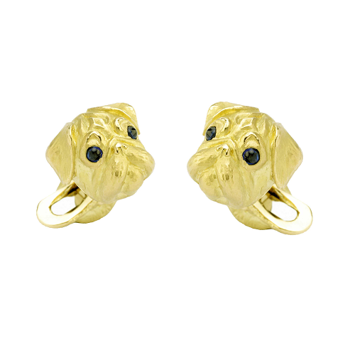 deakin & francis 18ct Yellow Gold Pug Cufflinks With Sapphire Eyes