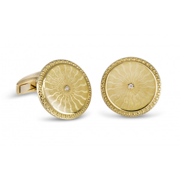 deakin & francis 18ct Yellow Gold Round Cufflinks with Clear Enamel & Diamond Centre