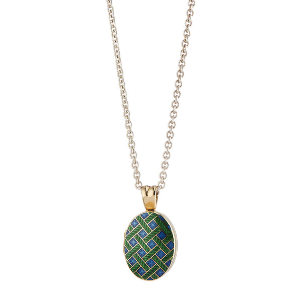 deakin & francis 18ct Yellow Gold Royal Blue And Dark Green Enamel Pattern Locket