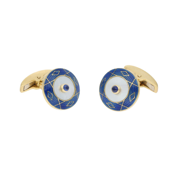 deakin & francis 18ct Yellow Gold Royal Blue Enamel And Sapphire Cufflinks