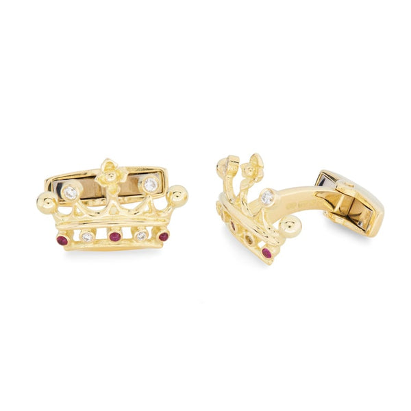 Deakin & Francis 18ct Yellow Gold Ruby And Diamond Crown Cufflinks
