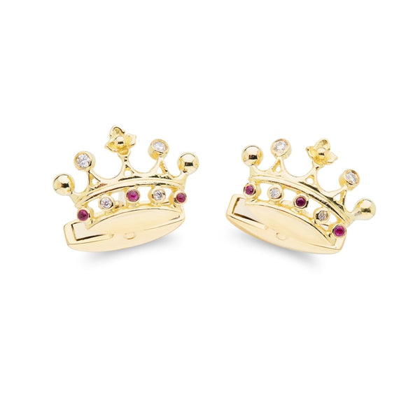 deakin & francis 18ct Yellow Gold Ruby and Diamond Crown Cufflinks