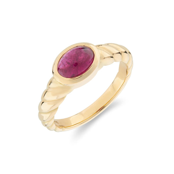 deakin & francis 18ct Yellow Gold Ruby Ring with Twist Detail Shoulders
