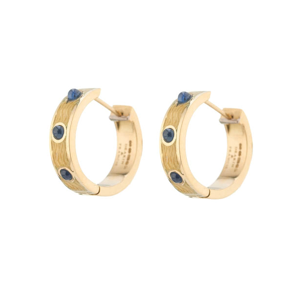 Deakin & Francis 18ct Yellow Gold Sapphire And Clear Enamel Hoop Earrings