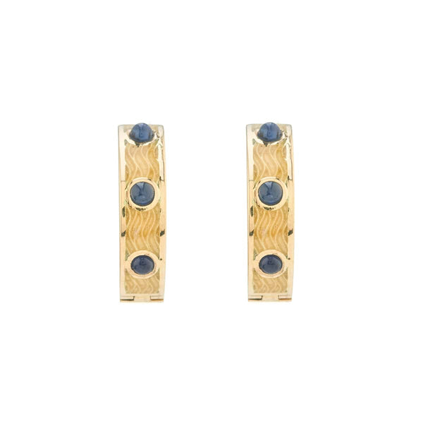 deakin & francis 18ct Yellow Gold Sapphire And Clear Enamel Hoop Earrings