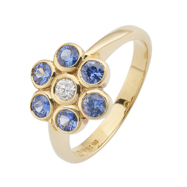 deakin & francis 18ct Yellow Gold Sapphire and Diamond Cluster Ring