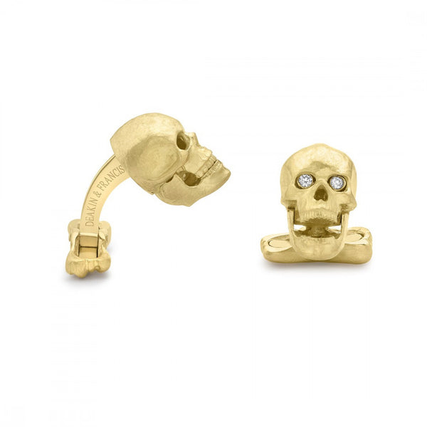 Deakin & Francis 18ct Yellow Gold Skull Cufflinks With Popping Diamond Eyes