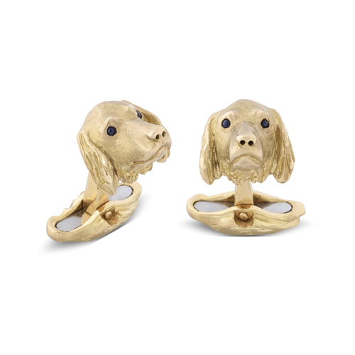 deakin & francis 18ct Yellow Gold Spaniel Cufflinks With Sapphire Eyes