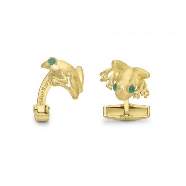 deakin & francis 18ct Yellow Gold Tree Frog Cufflinks with Emerald Eyes