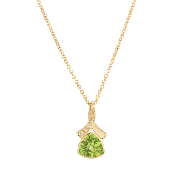 deakin & francis 18ct Yellow Gold Trilliant Cut Peridot And Diamond Pendant