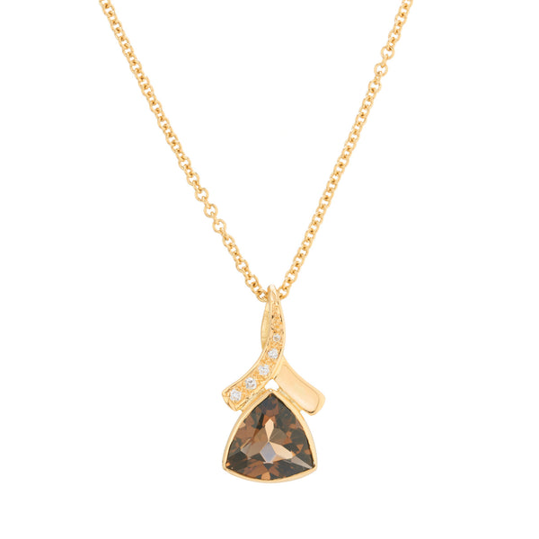 deakin & francis 18ct Yellow Gold Trilliant Cut Smoky Quartz And Diamond Pendant