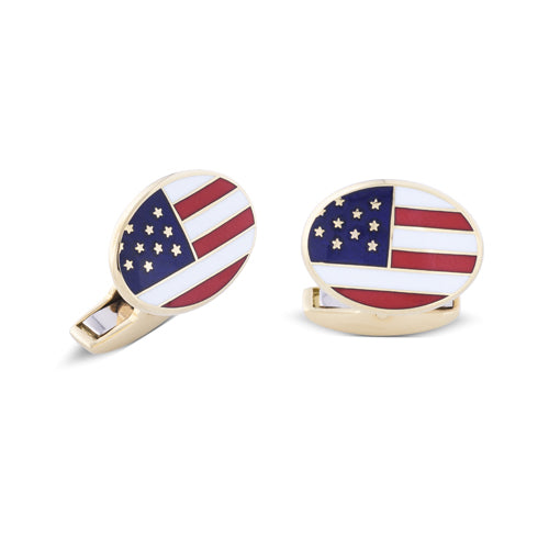 deakin & francis 18ct Yellow Gold USA Enamel Flag Cufflinks