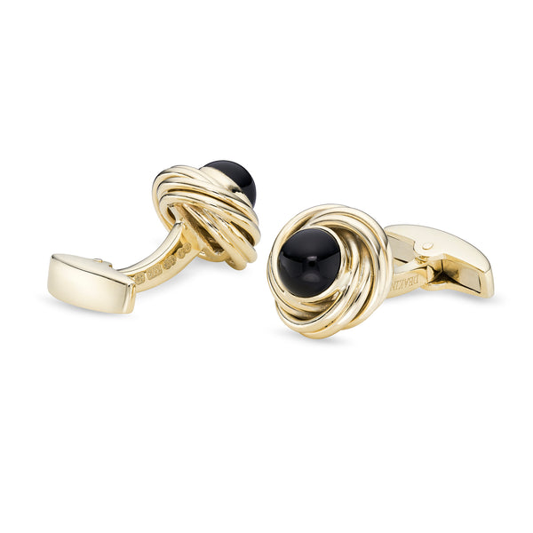Deakin & Francis 9ct Yellow Gold Knot Cufflinks With Onyx Cabochon Centre