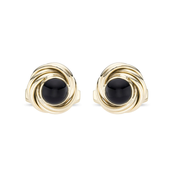 deakin & francis 9ct Yellow Gold Knot Cufflinks with Onyx Cabochon Centre