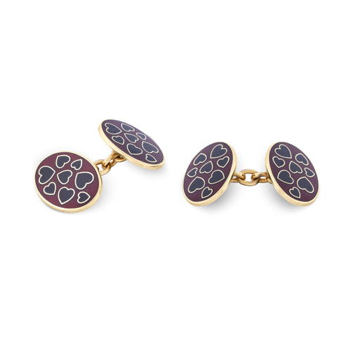 deakin & francis 9ct Yellow Gold Red And Black Enamel Heart Design Chain Link Cufflinks