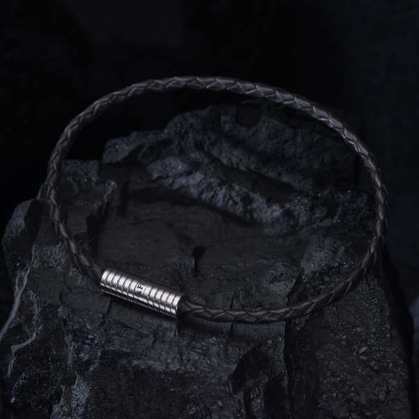 Deakin & Francis Black Leather Bracelet With Rhodium Plated Clasp