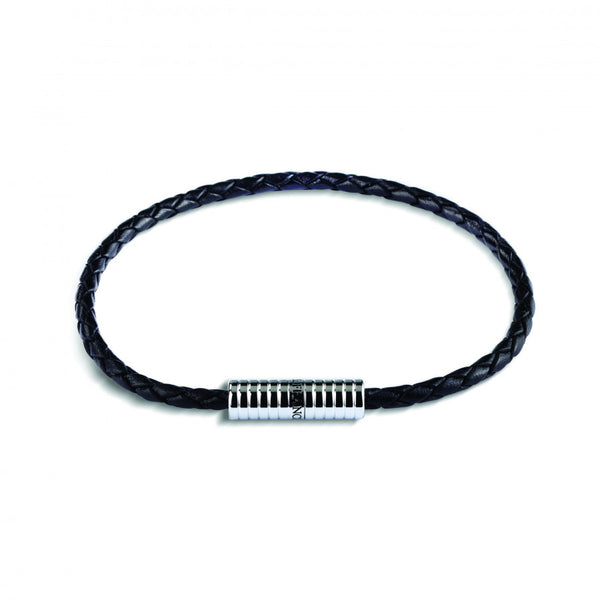 deakin & francis Black Leather Bracelet with Rhodium Plated Clasp