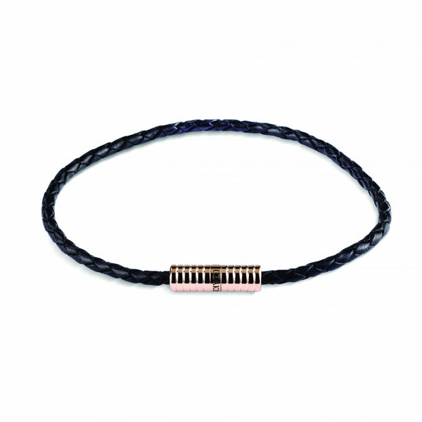 deakin & francis Black Leather Bracelet with Rose Plated Clasp