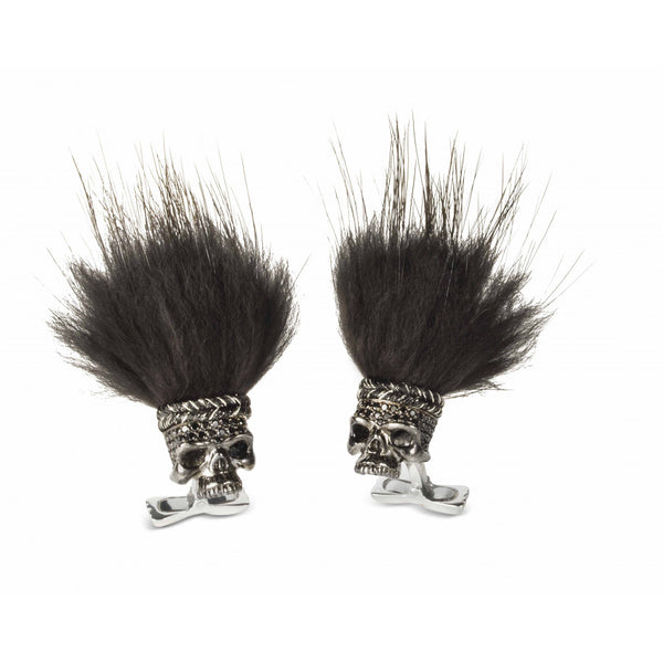 deakin & francis Black Spinel Skull Cufflinks with Black Hair