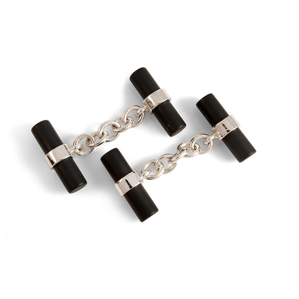 deakin & francis 18ct White Gold Onyx Tube Cufflinks