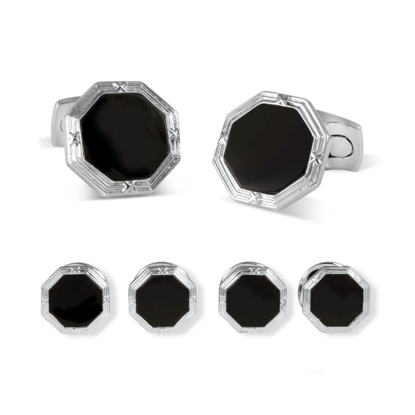 deakin & francis Octagonal Onyx Dress Stud Set deakin & francis Octagonal Onyx Dress Stud Set