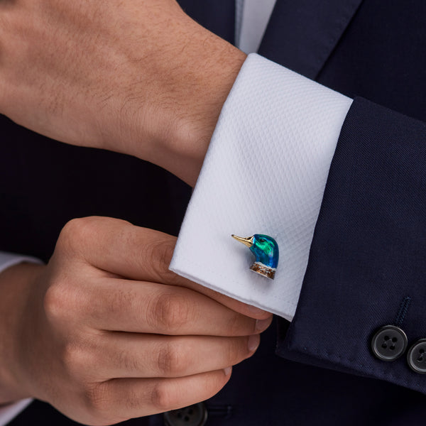 Deakin & Francis Silver Enamel Duck Cufflinks