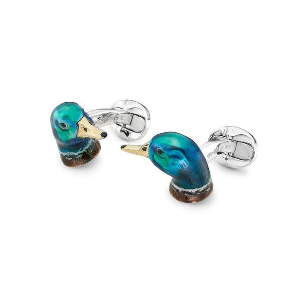 Deakin & Francis Silver Enamel Duck Cufflinks