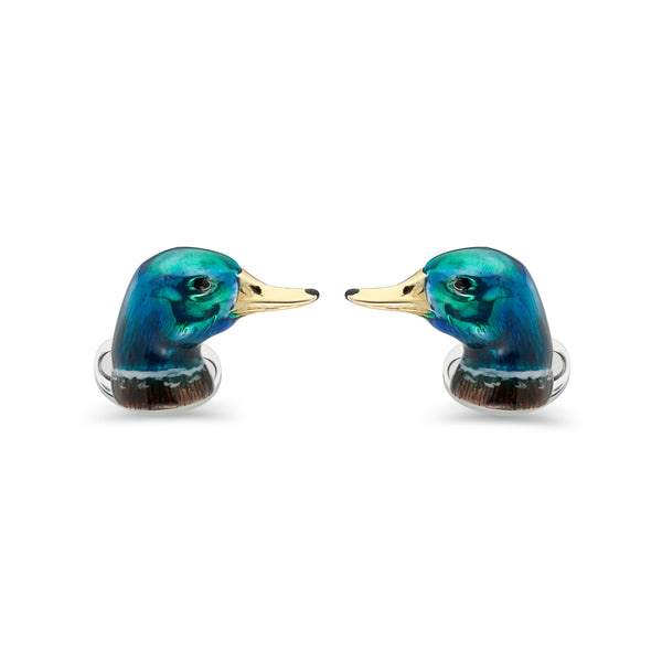 deakin & francis Silver Enamel Duck Cufflinks