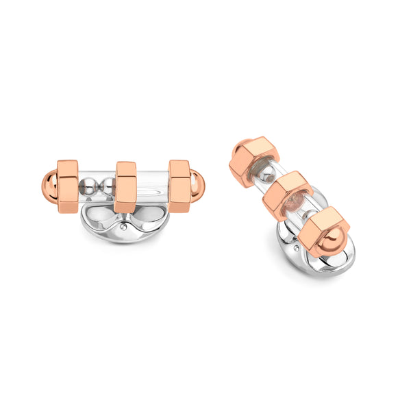 deakin & francis Deakin & Francis Sterling Silver Fuse Rose Gold Plate Glass Bar Cufflinks