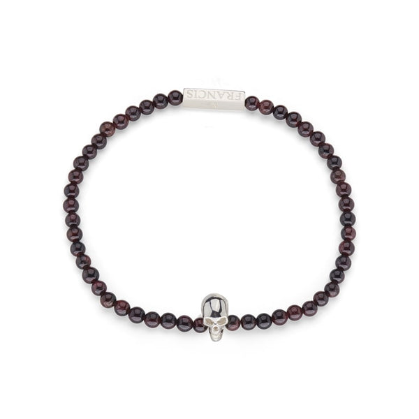 Deakin & Francis Garnet Bead Stretch Bracelet With Sterling Silver Skull